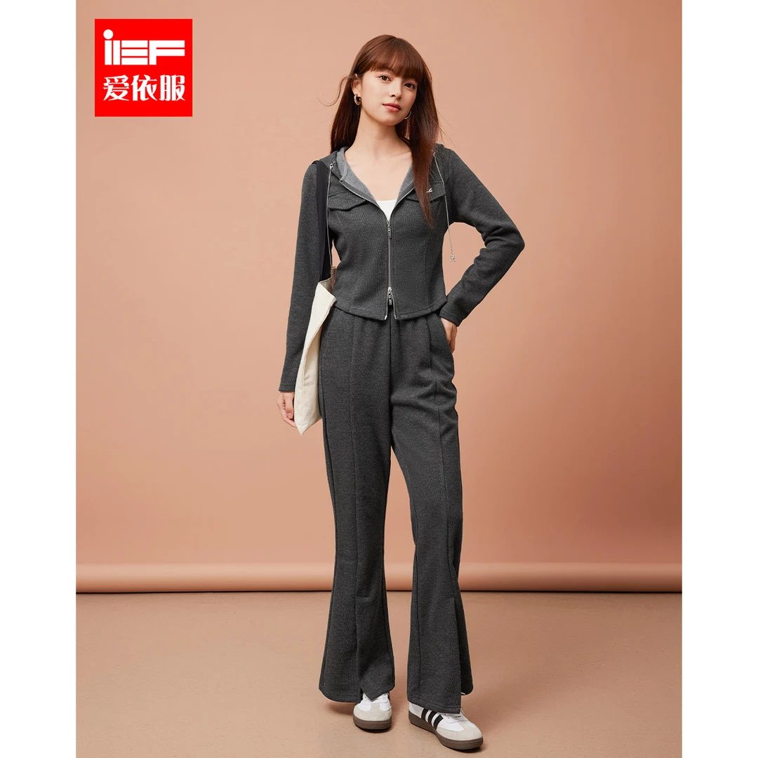 IEF/爱依服时尚套装2025秋冬新款韩版简约休闲运动风针织上下套裤