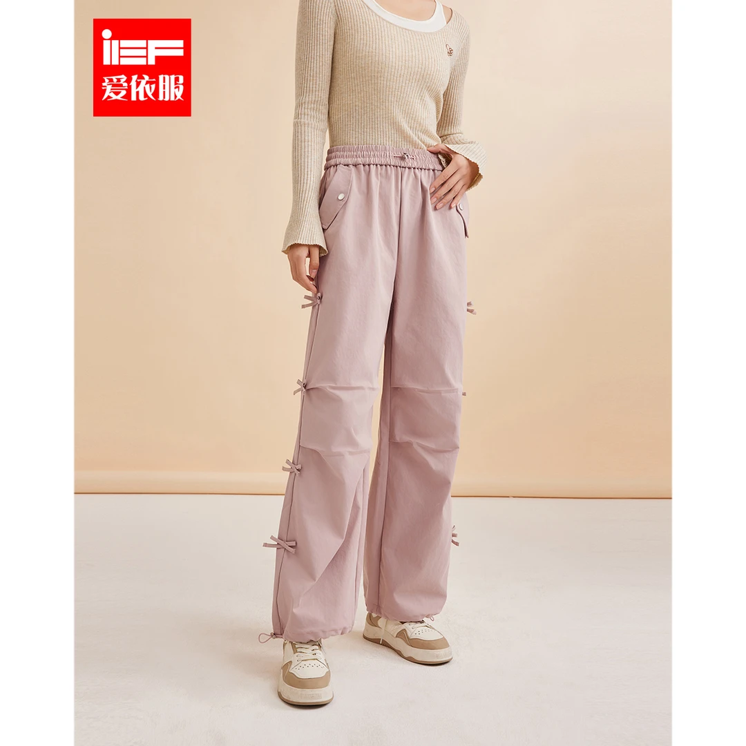 IEF/爱依服长裤2025秋季新款休闲运动工装风小众蝴蝶结设计哈伦裤