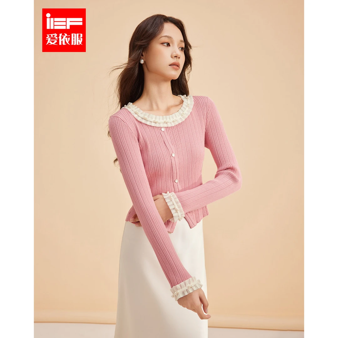 IEF/爱依服2025秋季新款法式温柔小女人淑女气质修身百搭毛织上衣