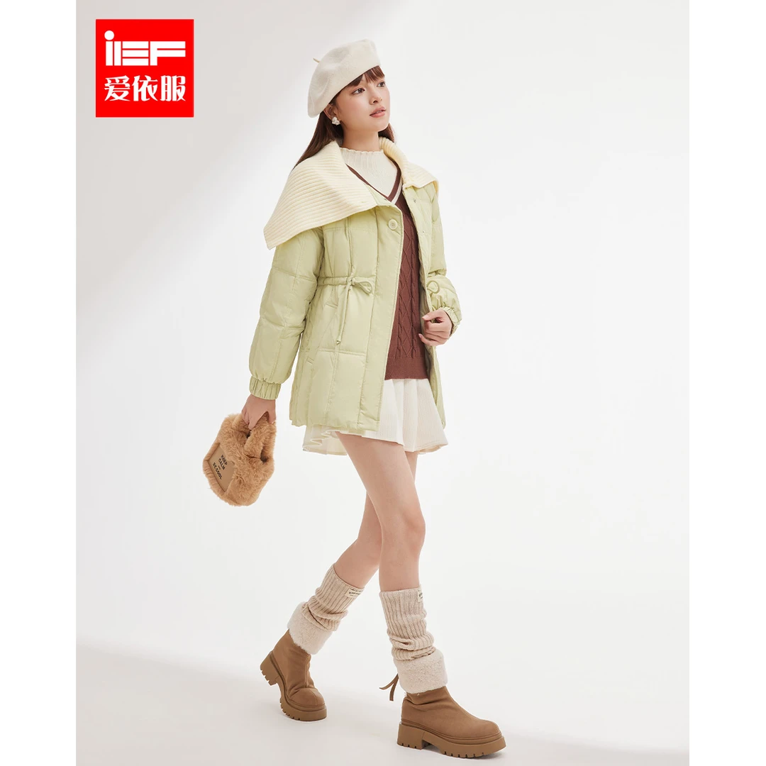 IEF/爱依服2025冬季新款时尚大翻领甜美别致设计羽绒中外套