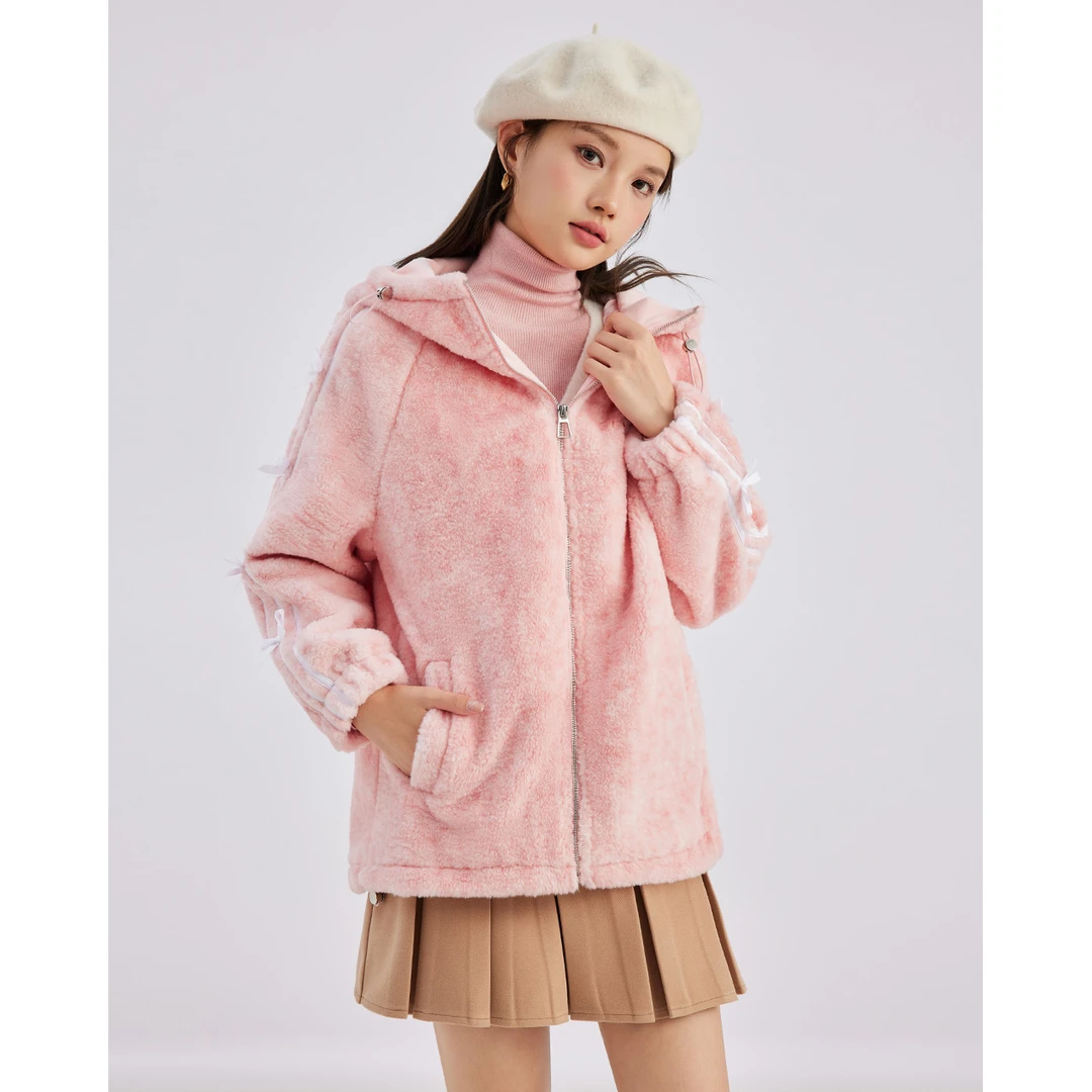 IEF/爱依服2025冬季新款韩版甜美减龄少女休闲风百搭颗粒绒中外套