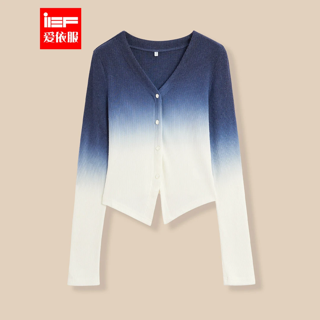 IEF/爱依服针织衫2025秋季新款法式小众拼色设计修身百搭针织上衣