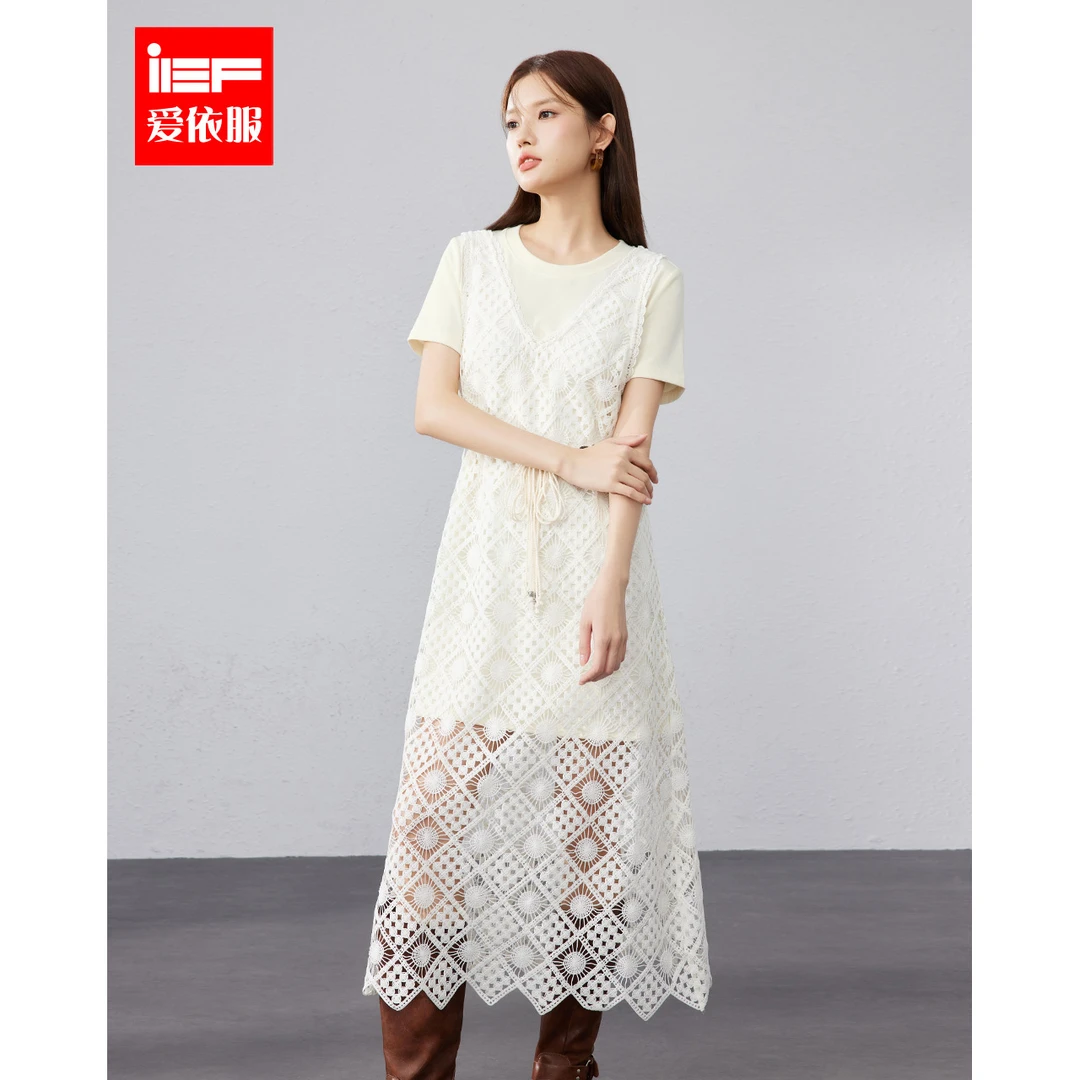 IEF/爱依服套装2024夏新款法式气质优雅镂空显瘦套装裙
