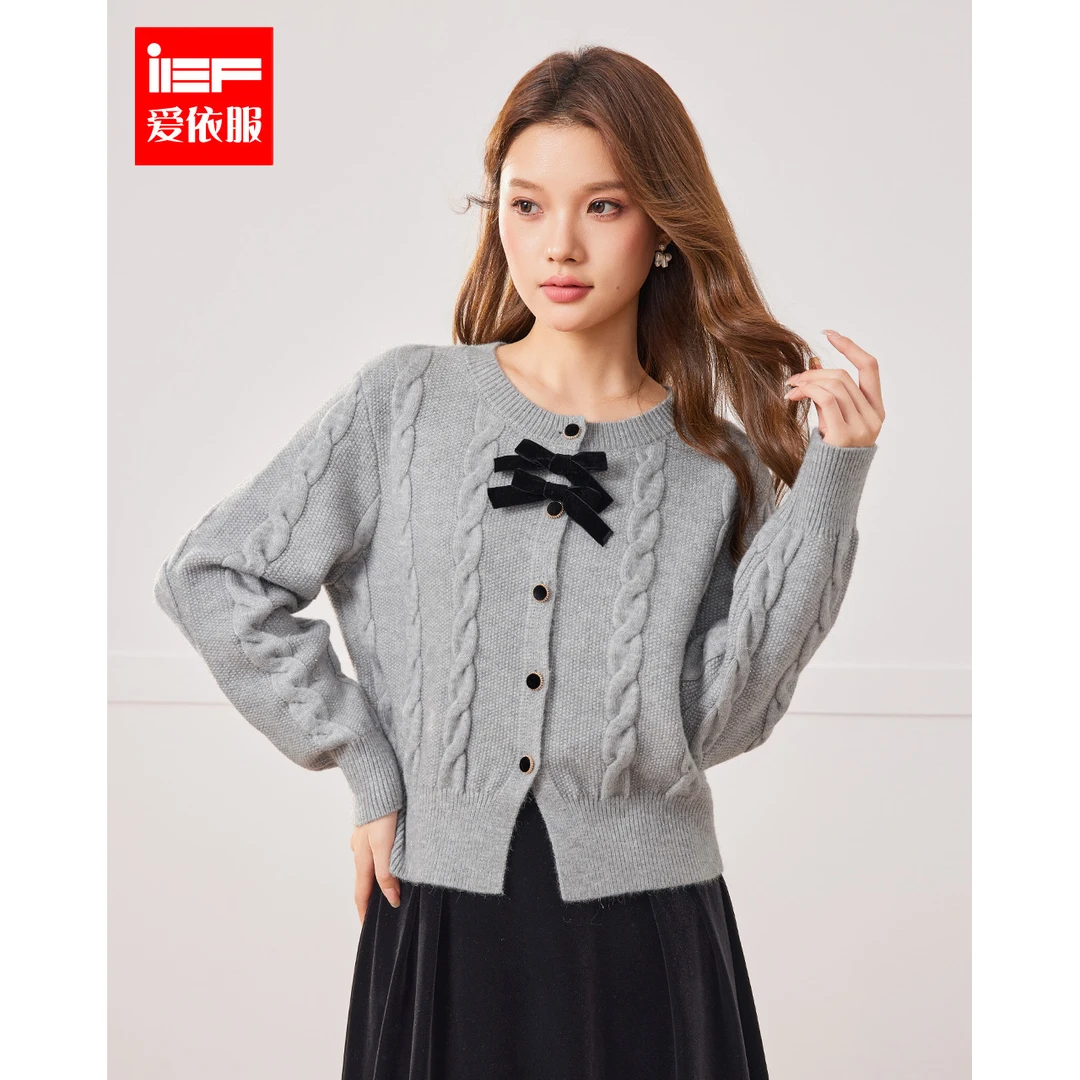 IEF/爱依服2025春季新款法式温柔淑女气质蝴蝶结设计百搭毛织上衣