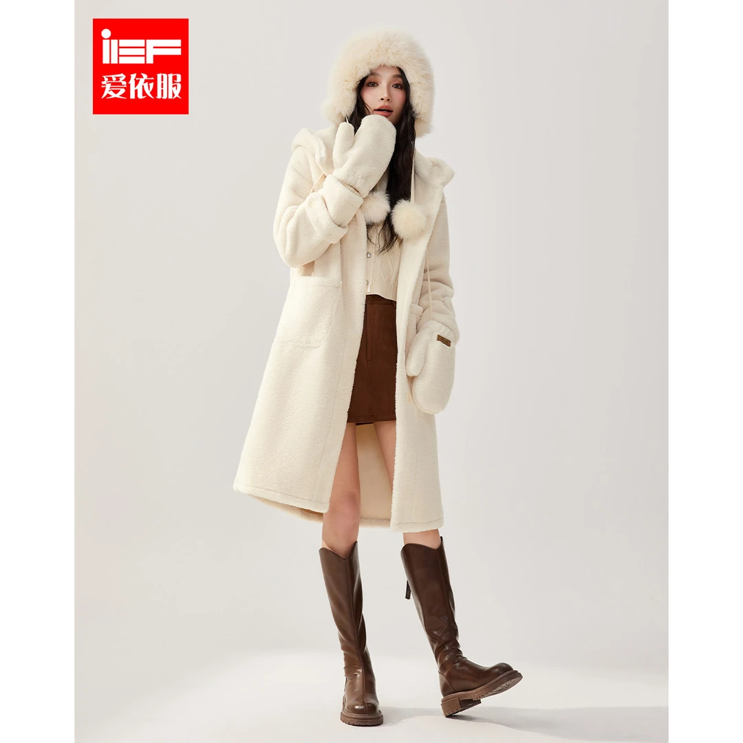 IEF/爱依服2025冬季时尚设计感连帽韩系百搭毛绒长外套~