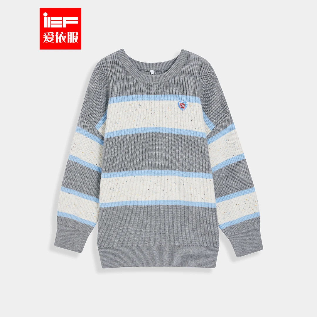 IEF/爱依服2025冬季新款韩版时尚小众撞色设计慵懒风毛织中上衣