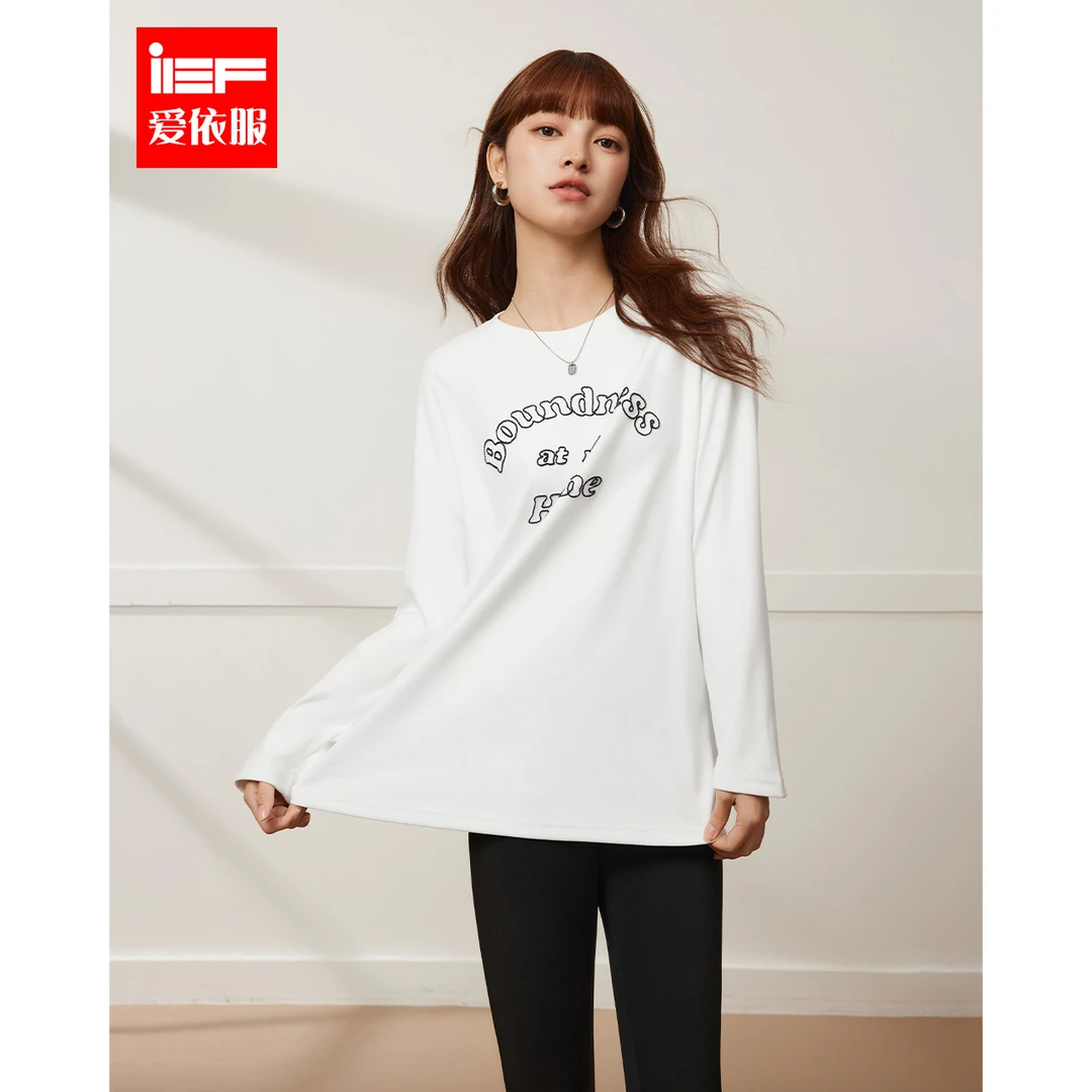 IEF/爱依服上衣2025秋季新款韩版简约休闲风时尚字母印花百搭T恤