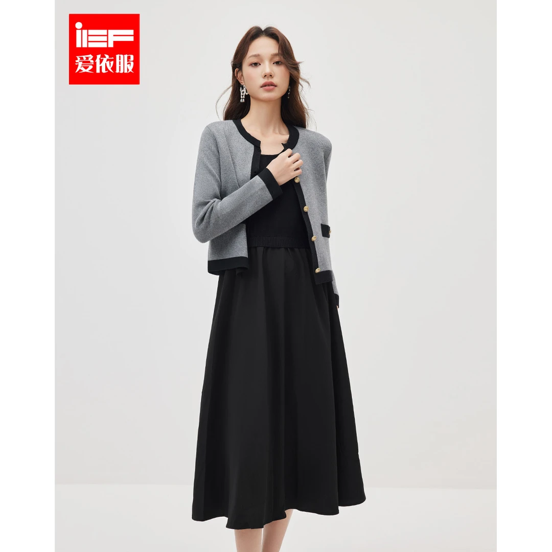 IEF/爱依服时尚套装2025秋冬新款韩版成熟气质通勤毛织里外套裙