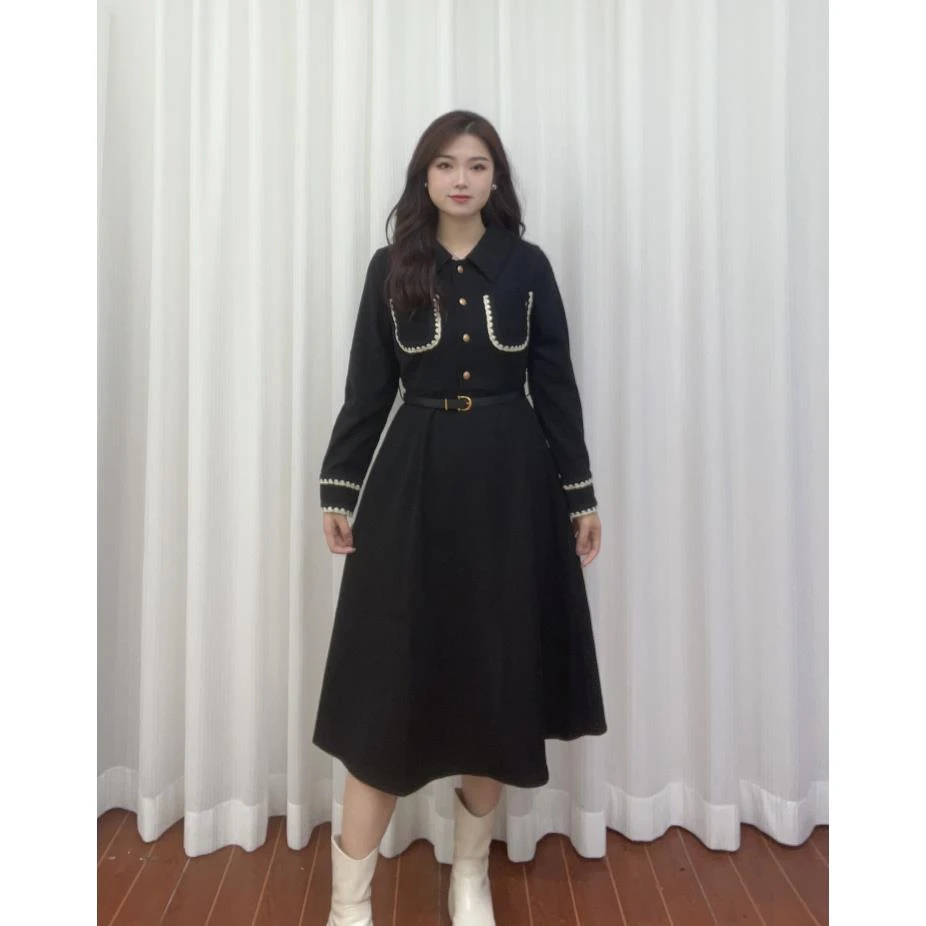 IEF/爱依服【微胖定制】秋季新款法式赫本风连衣裙显瘦黑色包臀蕾丝