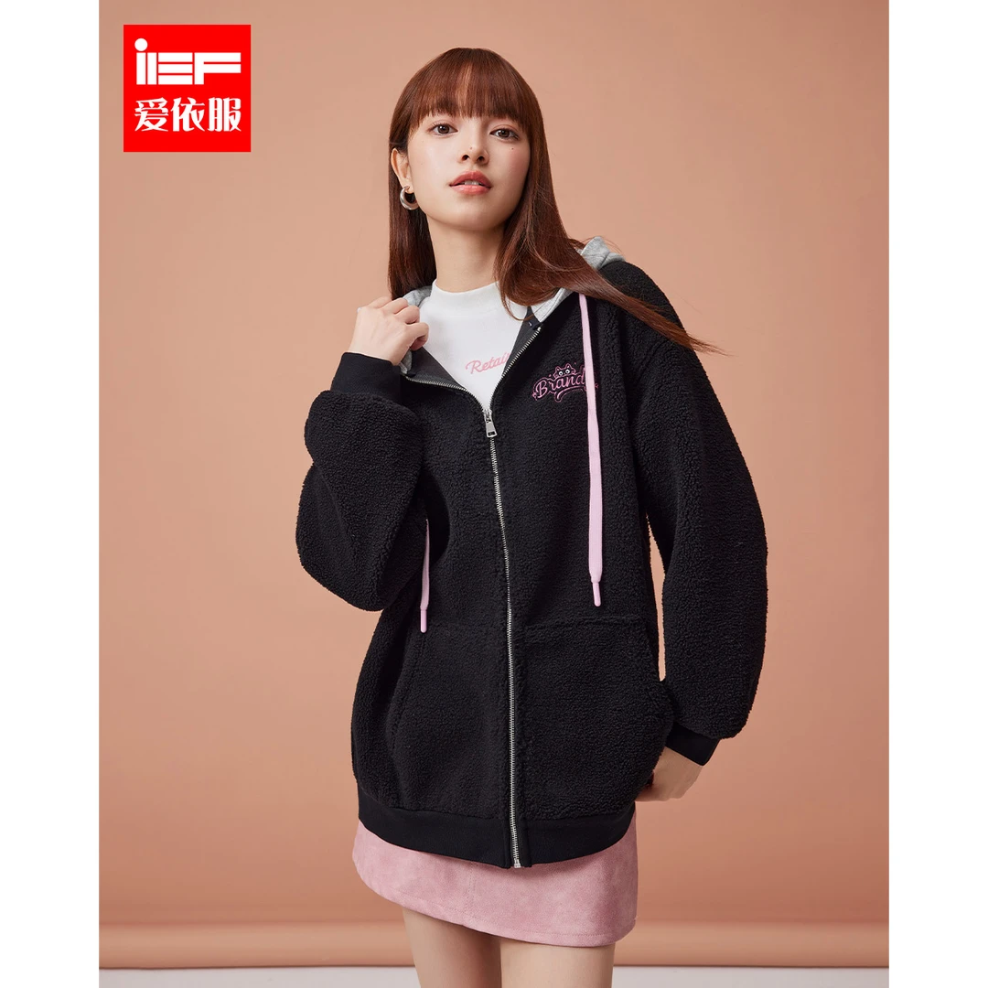 IEF/爱依服2025冬季新款时尚美式复古别致设计显瘦颗粒绒中外套