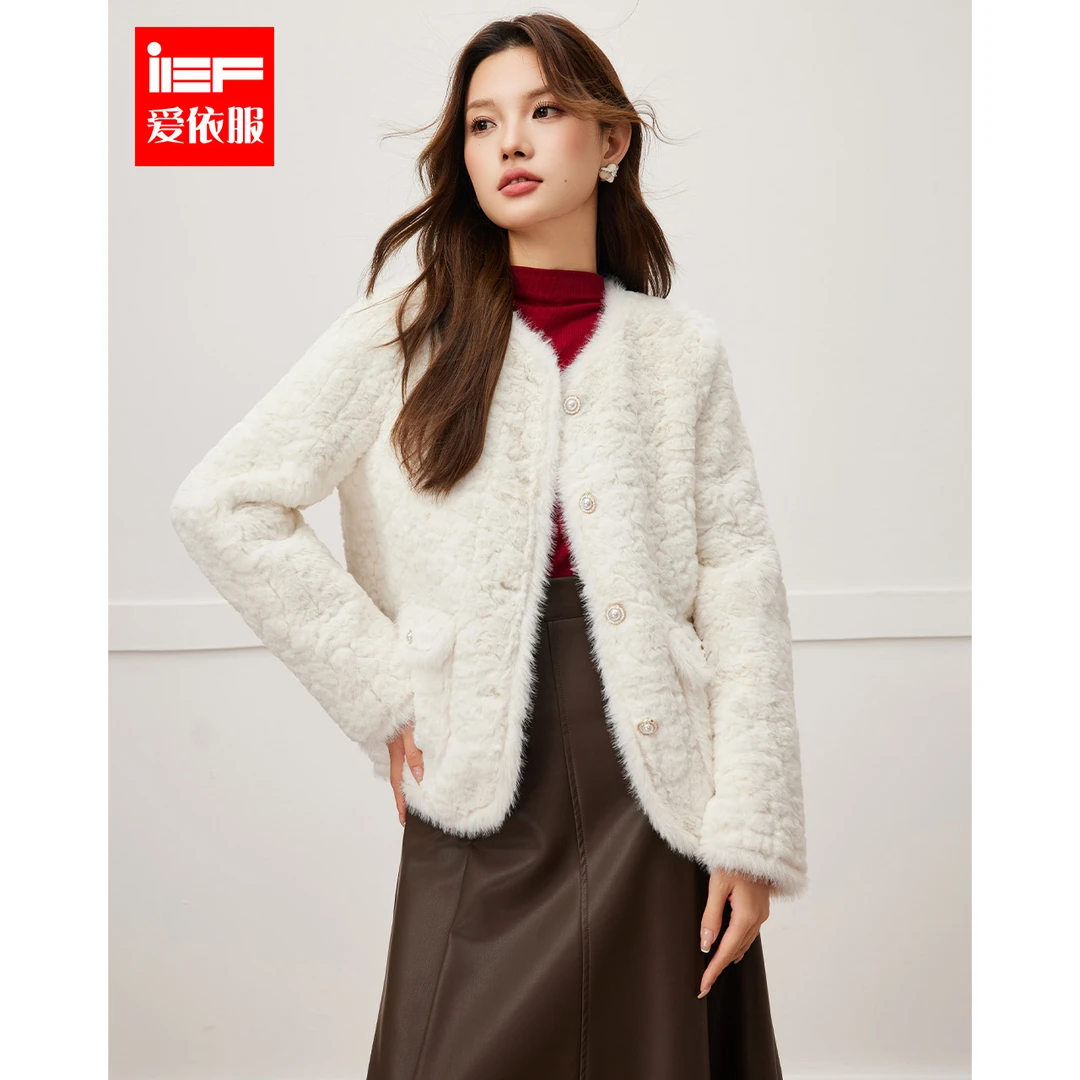 IEF/爱依服2025冬季新款洋气衣服女韩系小香风气质毛绒外套流光风