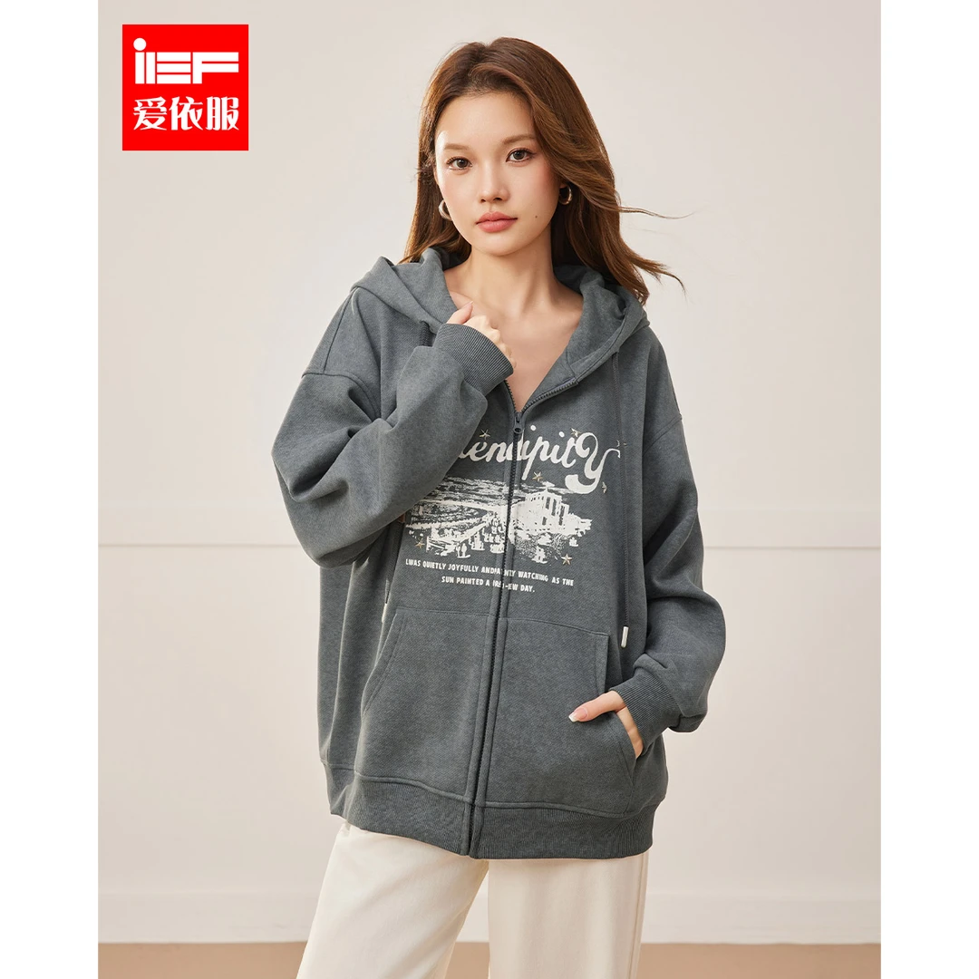 IEF/爱依服2025秋季新款复古美式潮流百搭休闲连帽卫衣中外套