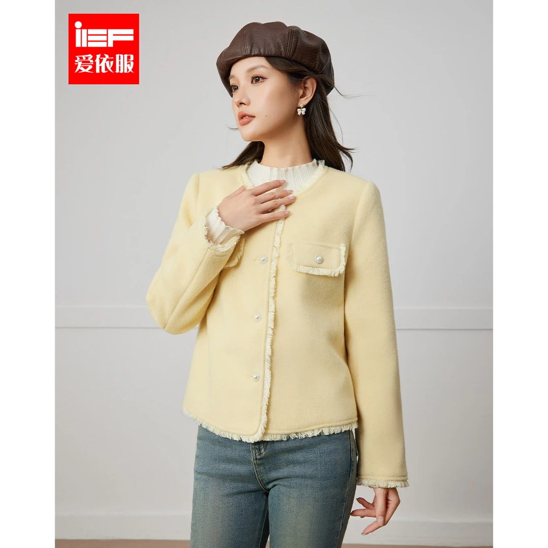 IEF/爱依服2025冬季新款时尚法式小香风别致简约设计呢绒外套