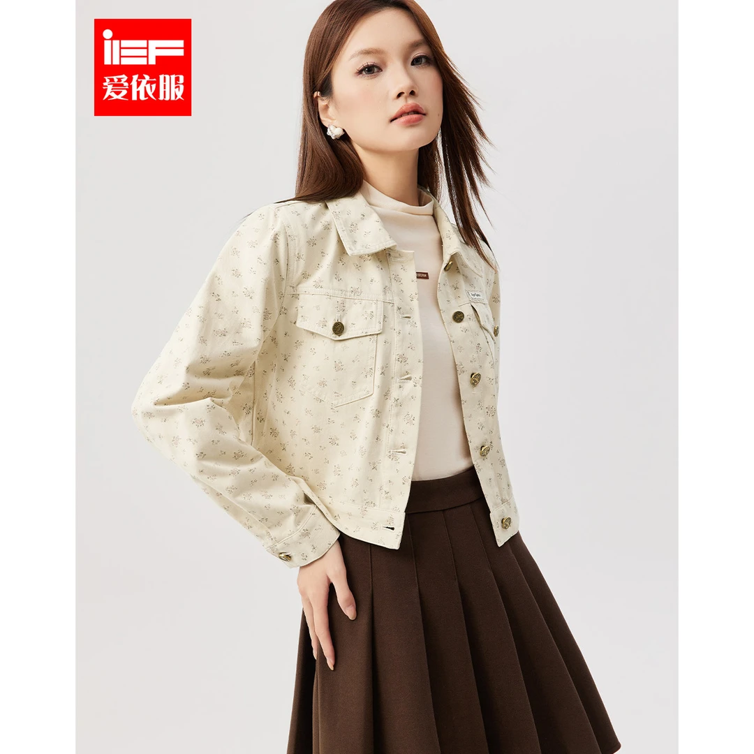 IEF/爱依服2025秋季新款时尚学院减龄风碎花别致设计上衣棉外套