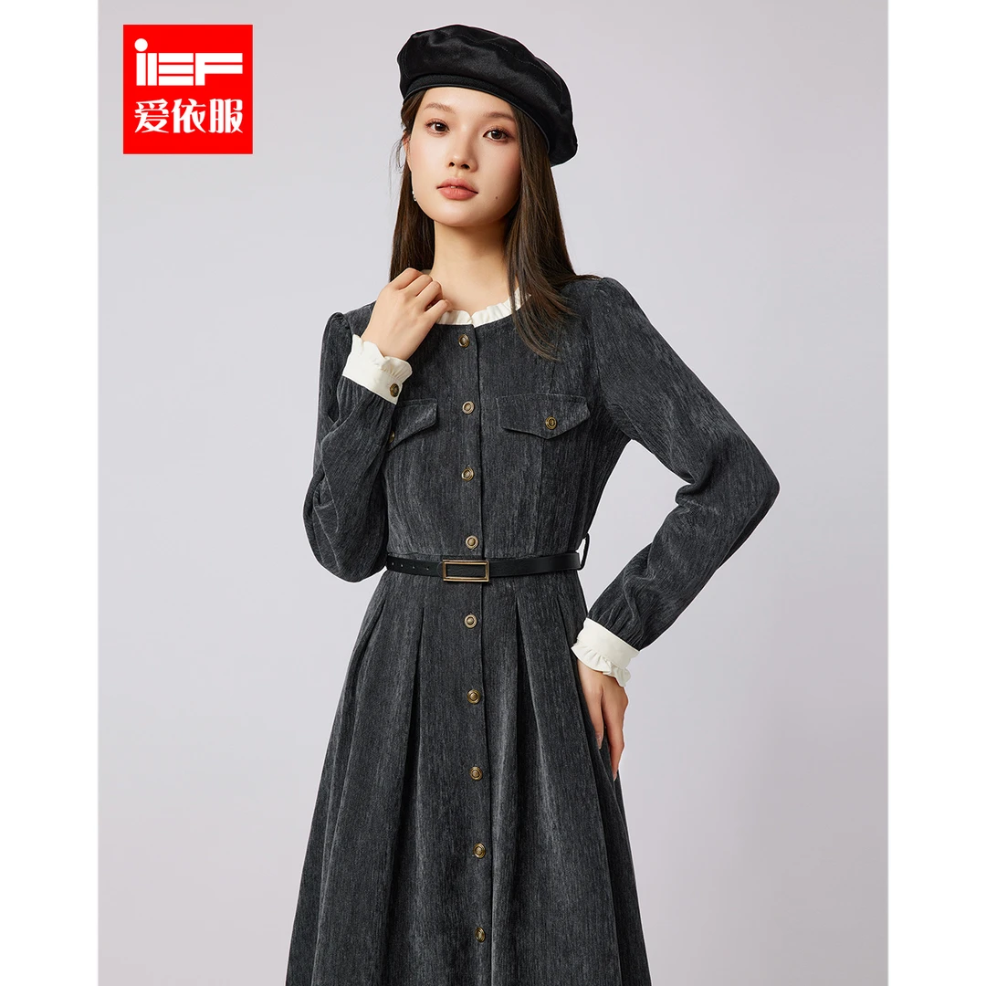 IEF/爱依服2025秋季新款法式赫本风气质优雅显瘦针织连衣中裙