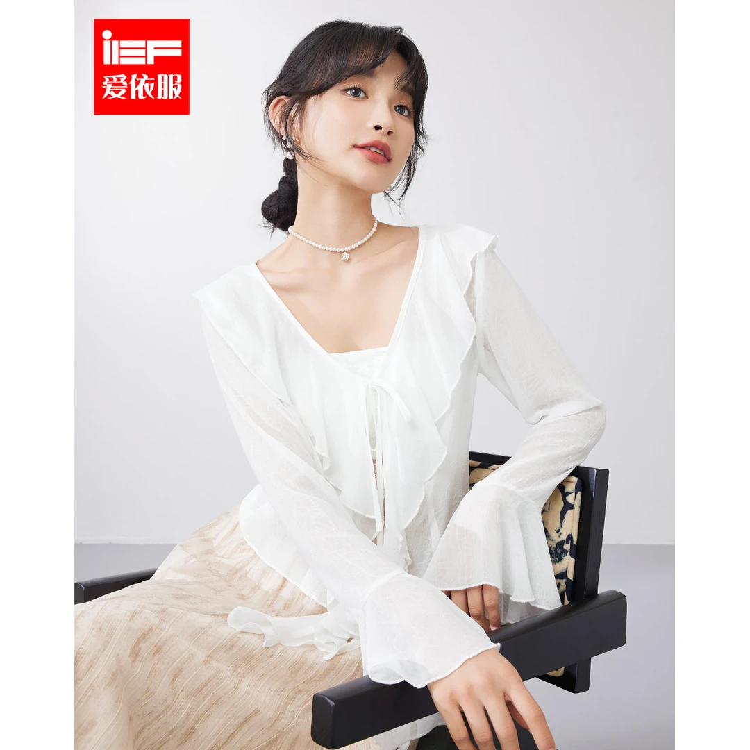 IEF/爱依服2024夏季喇叭袖别致设计时尚百搭高级感外披【高能感】
