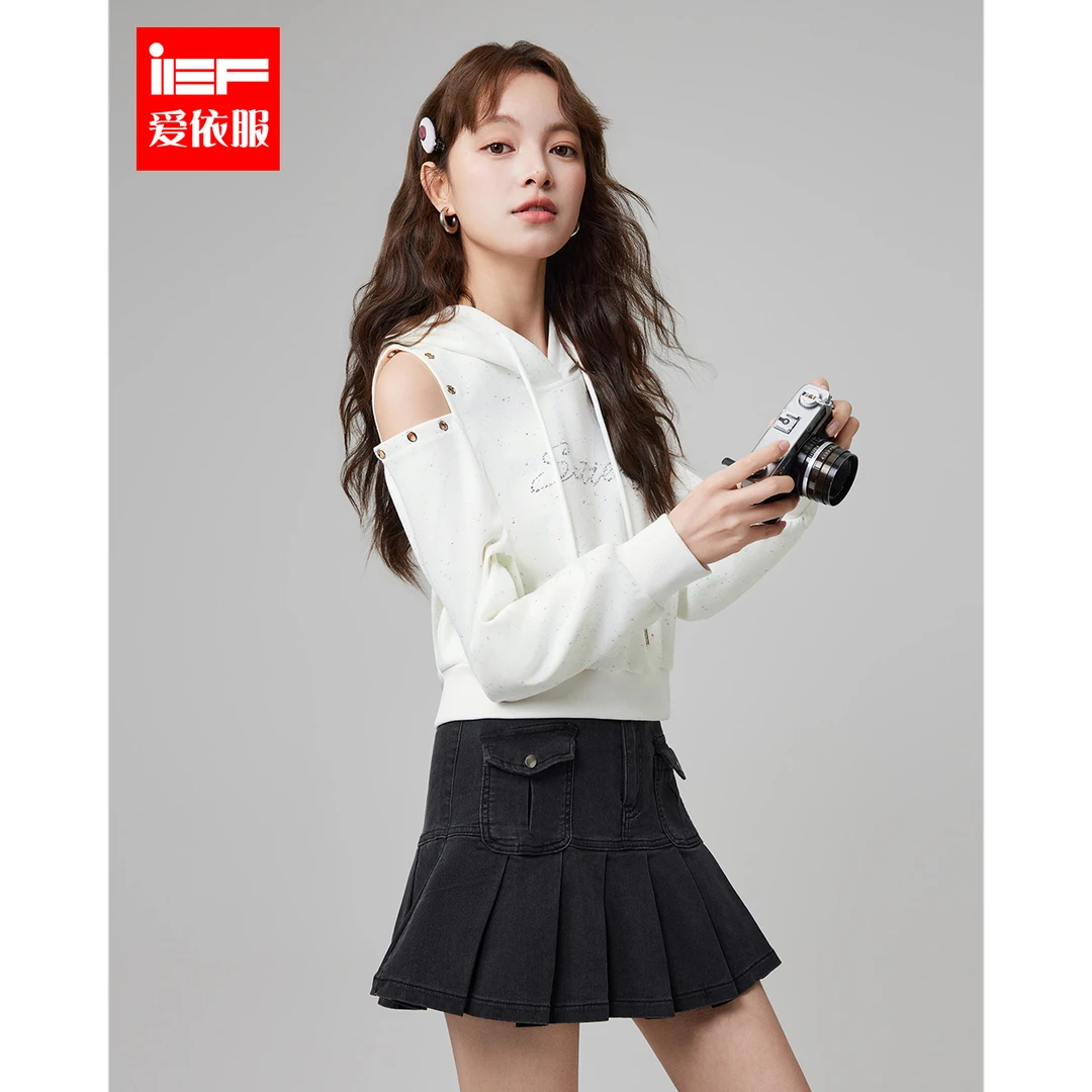 IEF/爱依服2025春季新款美式甜酷风时尚露肩设计卫衣欧若风