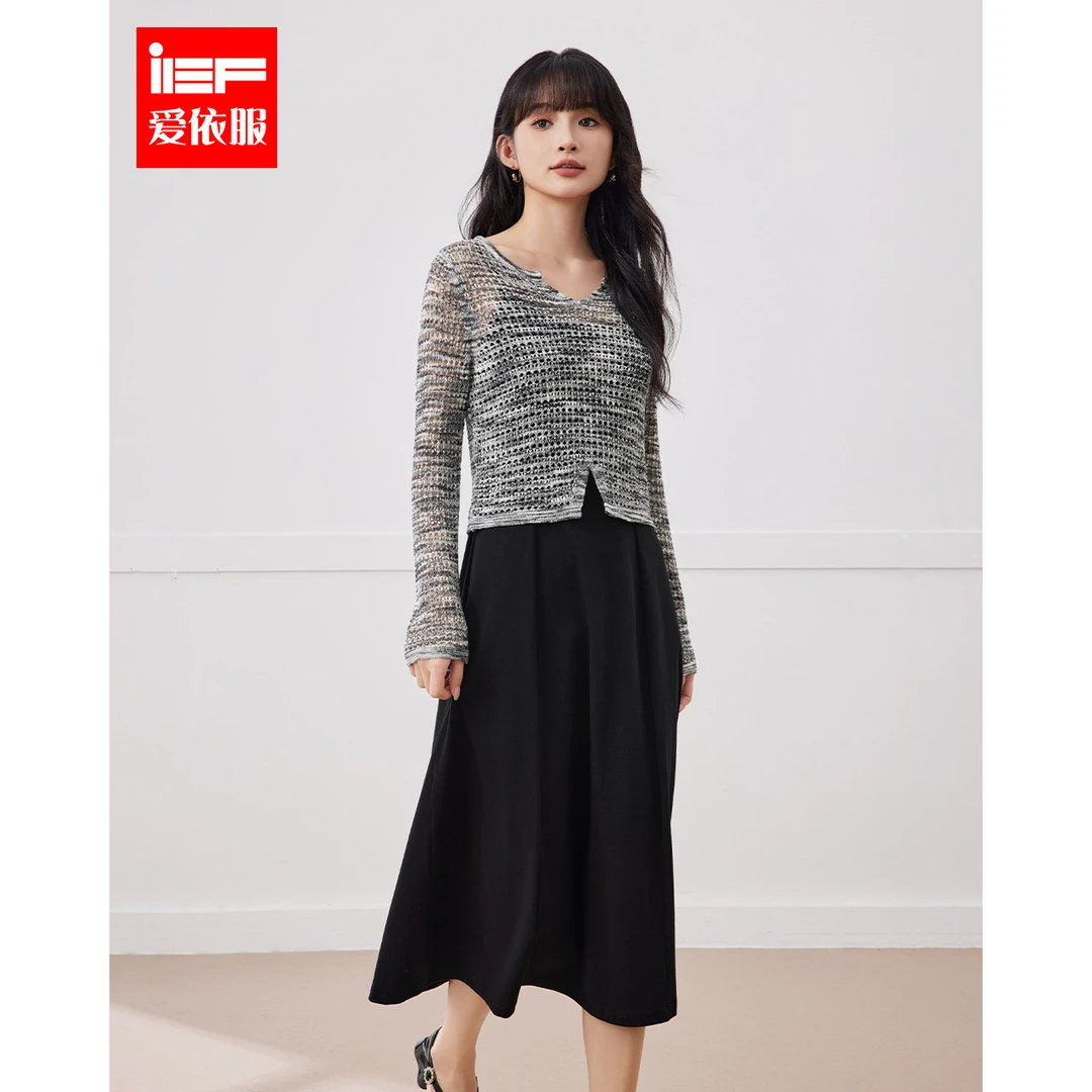 IEF/爱依服2024夏季新款法式气质时尚显瘦吊带别致毛织里外套裙