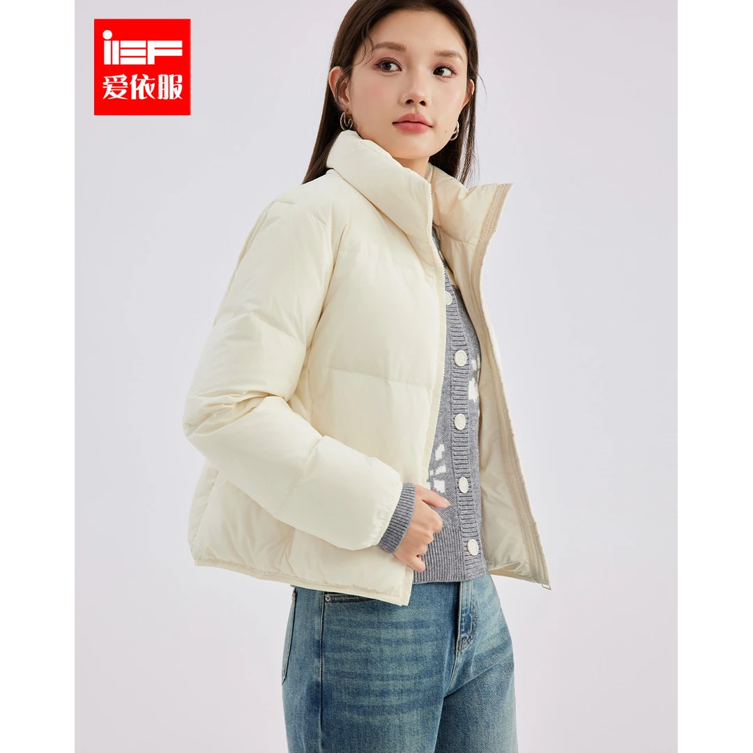 IEF/爱依服2025新款冬季气质修身时尚设计感短款立领羽绒服外套女