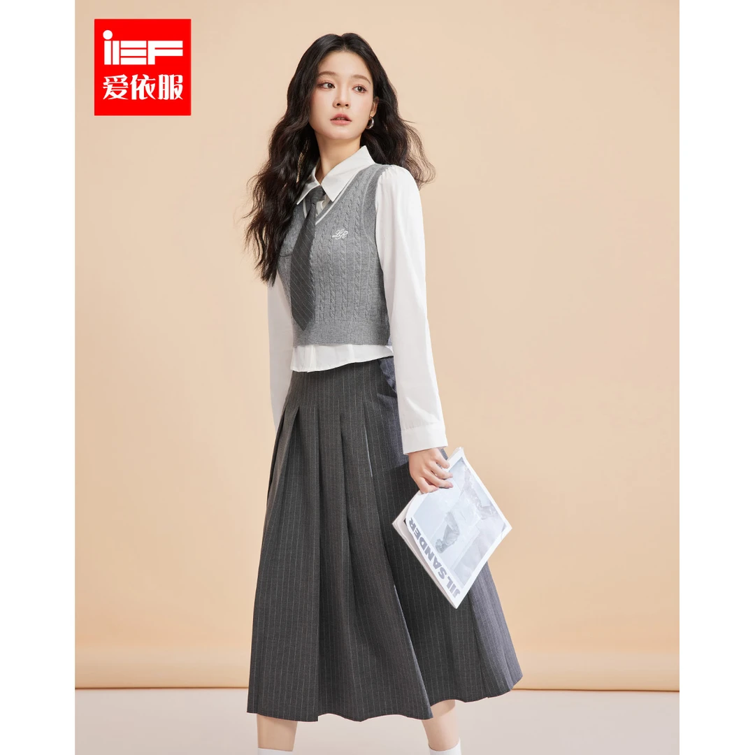 IEF/爱依服2025春季新款时尚韩版学院风百搭减龄毛织上下套裙