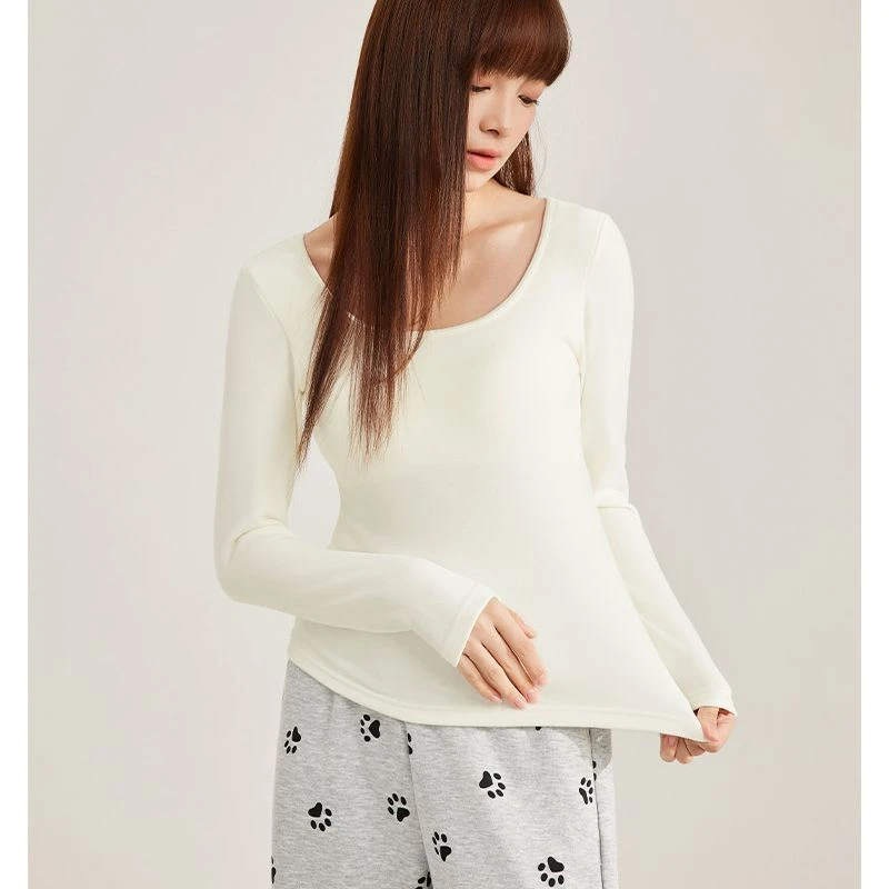 IEF/爱依服2025秋冬季新款上衣韩版纯色简约带胸垫加绒百搭保暖衣