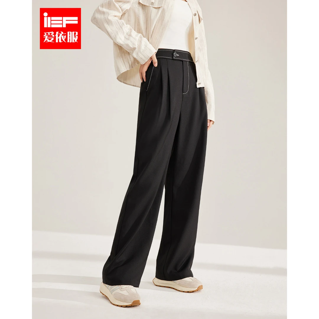 IEF/爱依服长裤2024秋季新款韩版简约纯色显腿长气质百搭阔腿裤
