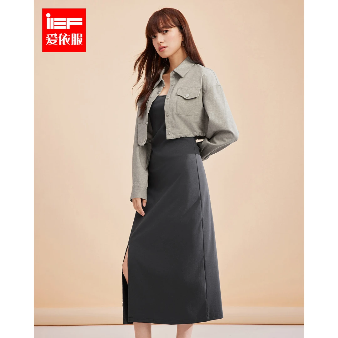 IEF/爱依服2024秋季新款时尚法式高级感显瘦开叉百搭里外套裙