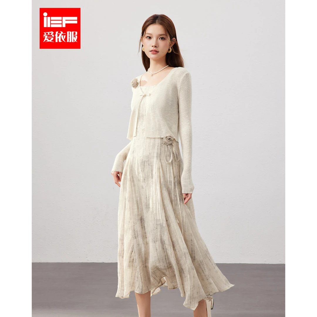 IEF/爱依服2025夏季新款新中式国风水墨扎染时尚毛织里外套裙