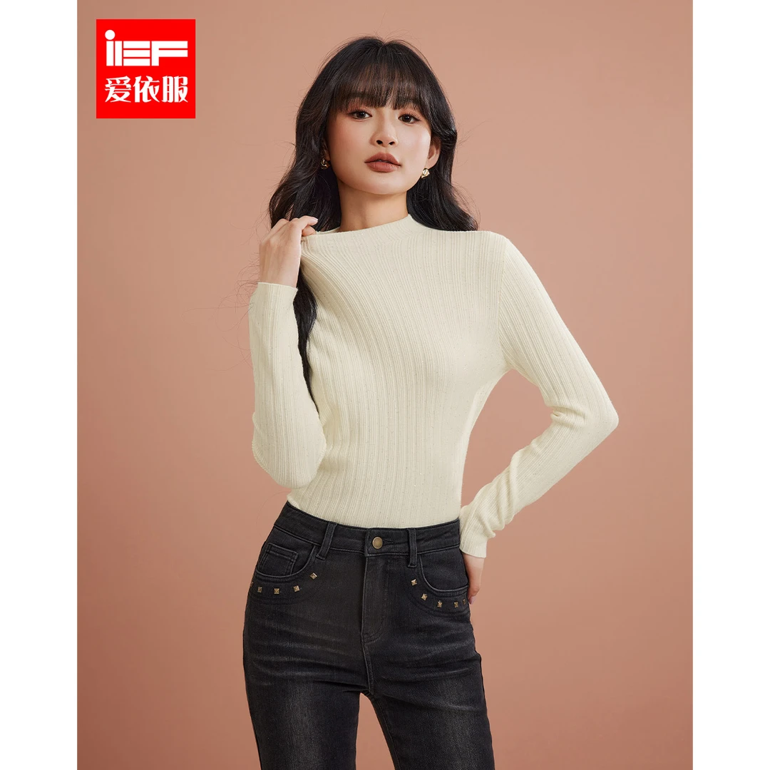 IEF/爱依服2025秋季时尚洋气半高圆领修身显瘦毛织打底衣~