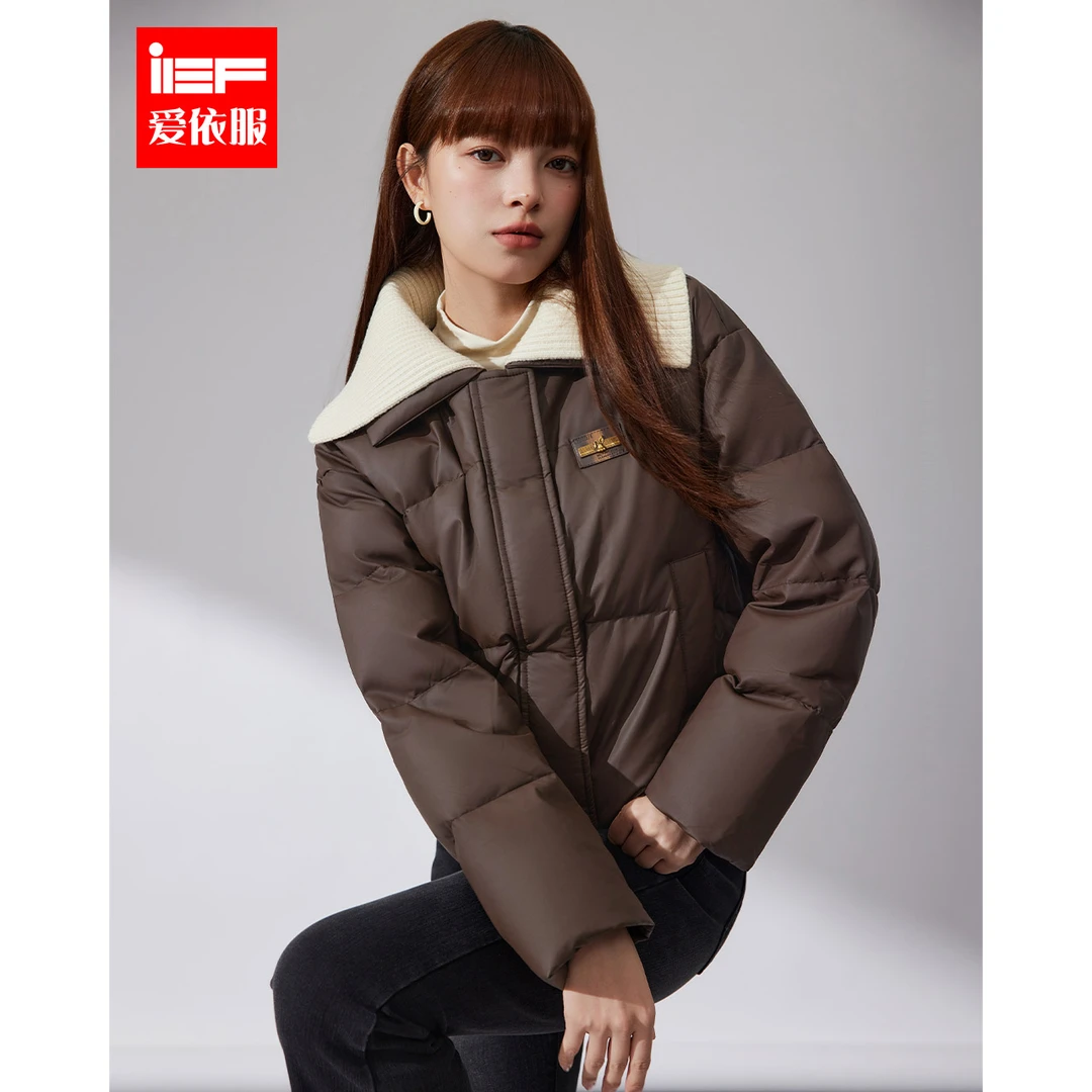 IEF/爱依服2025冬季新款美式时尚朋克风简约保暖亮面皮羽绒外套