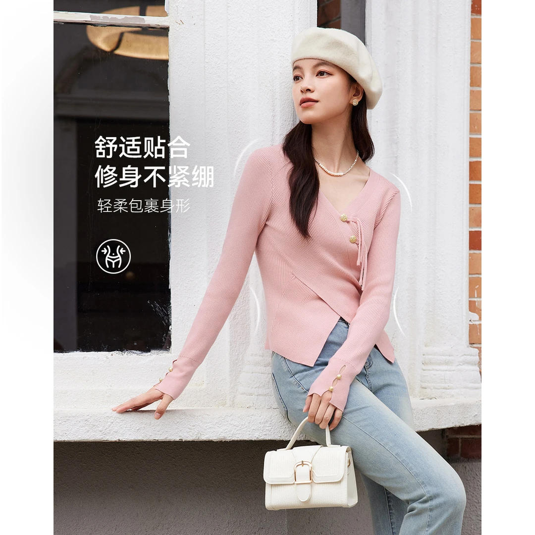 IEF/爱依服2025秋季新款【DNA系列】韩系时尚修身别致V领毛织上衣