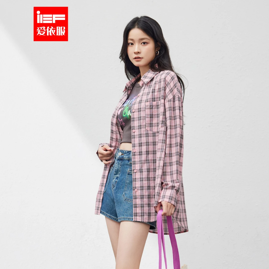 IEF/爱依服2024新款早秋美式休闲减龄格子时尚百搭中外披