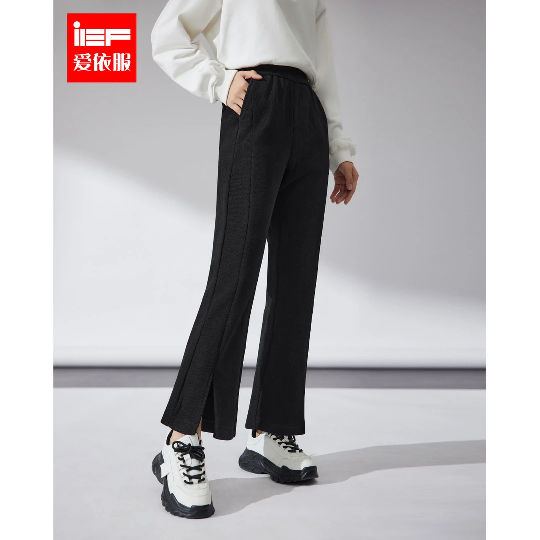 IEF/爱依服2024冬季新款韩版成熟气质下摆开叉设计通勤百搭喇叭裤
