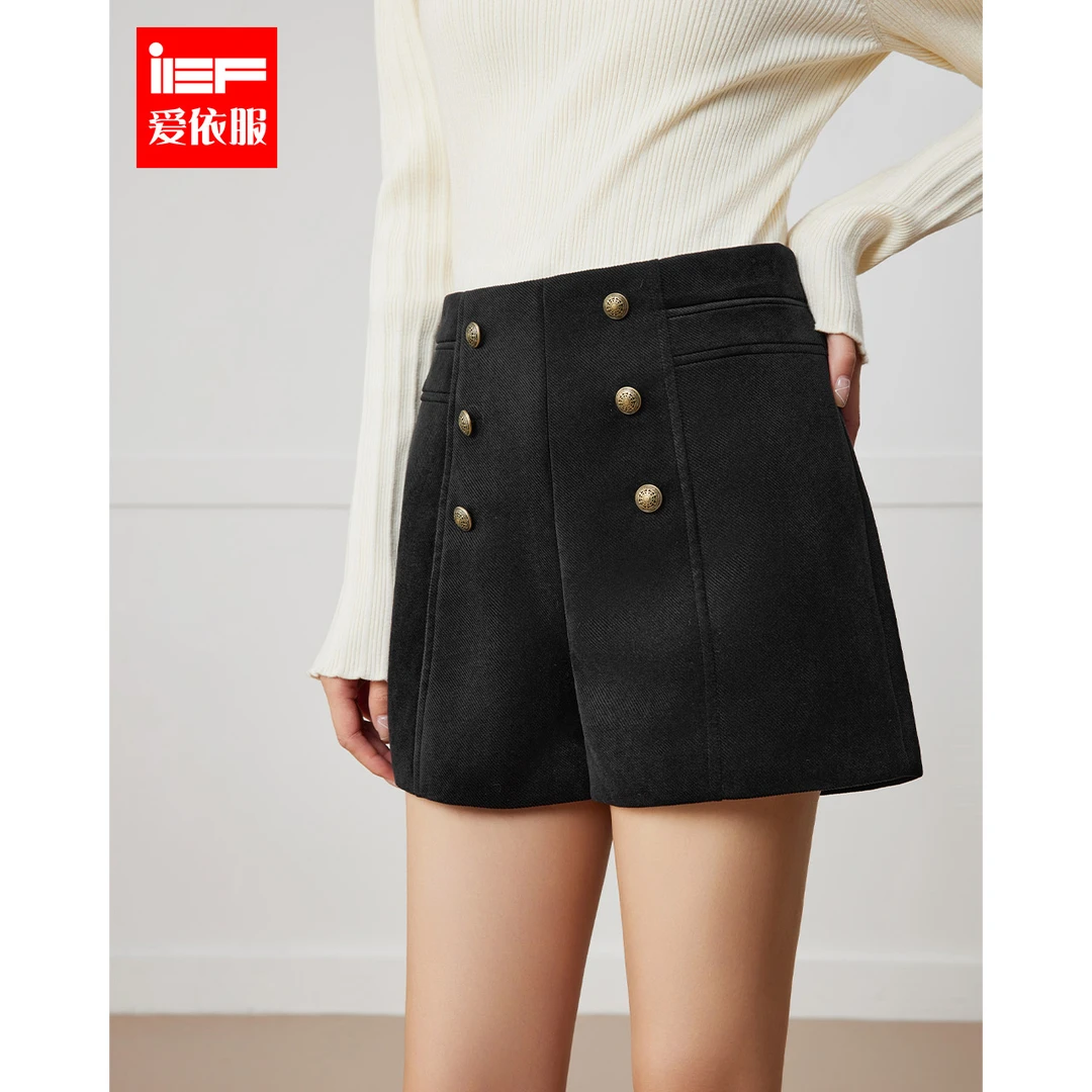 IEF/爱依服2025冬季新款法式名媛气质高腰显瘦通勤百搭天鹅绒短裤