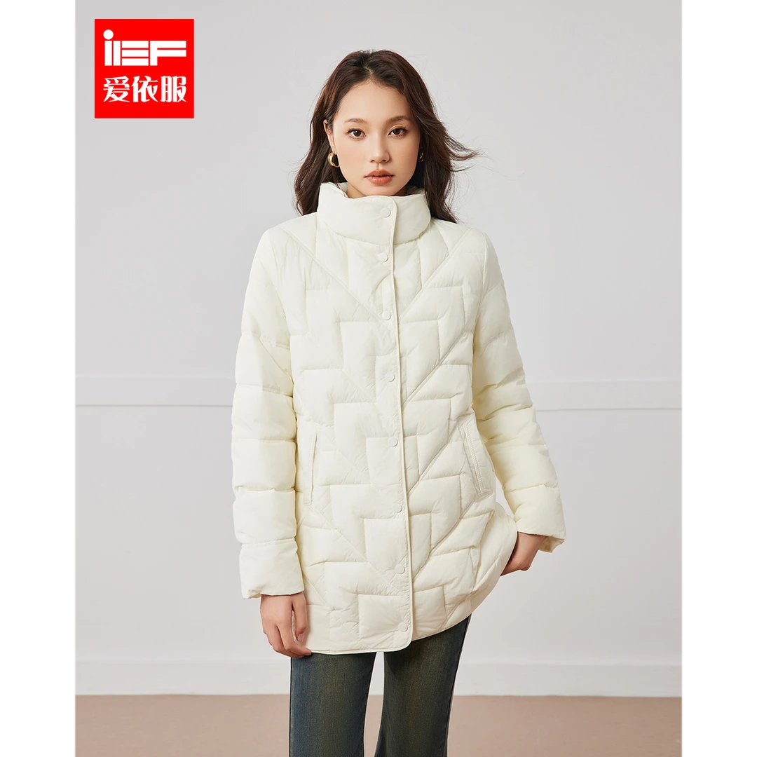 IEF/爱依服2025冬季新款时尚薄款经典保暖百搭翻领棉衣中外套