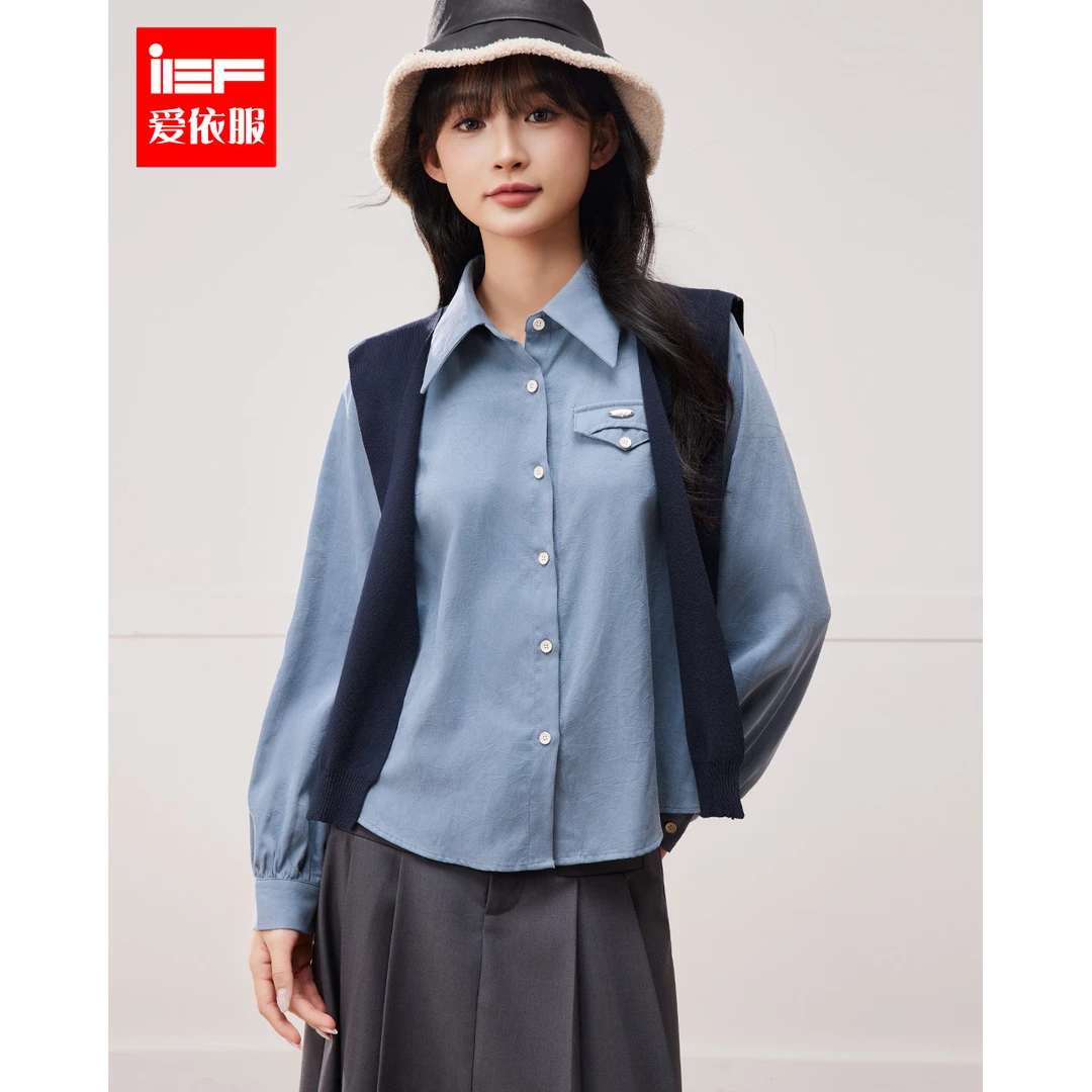 IEF/爱依服2025秋季新款时尚学院风百搭时尚设计感披肩衬衫