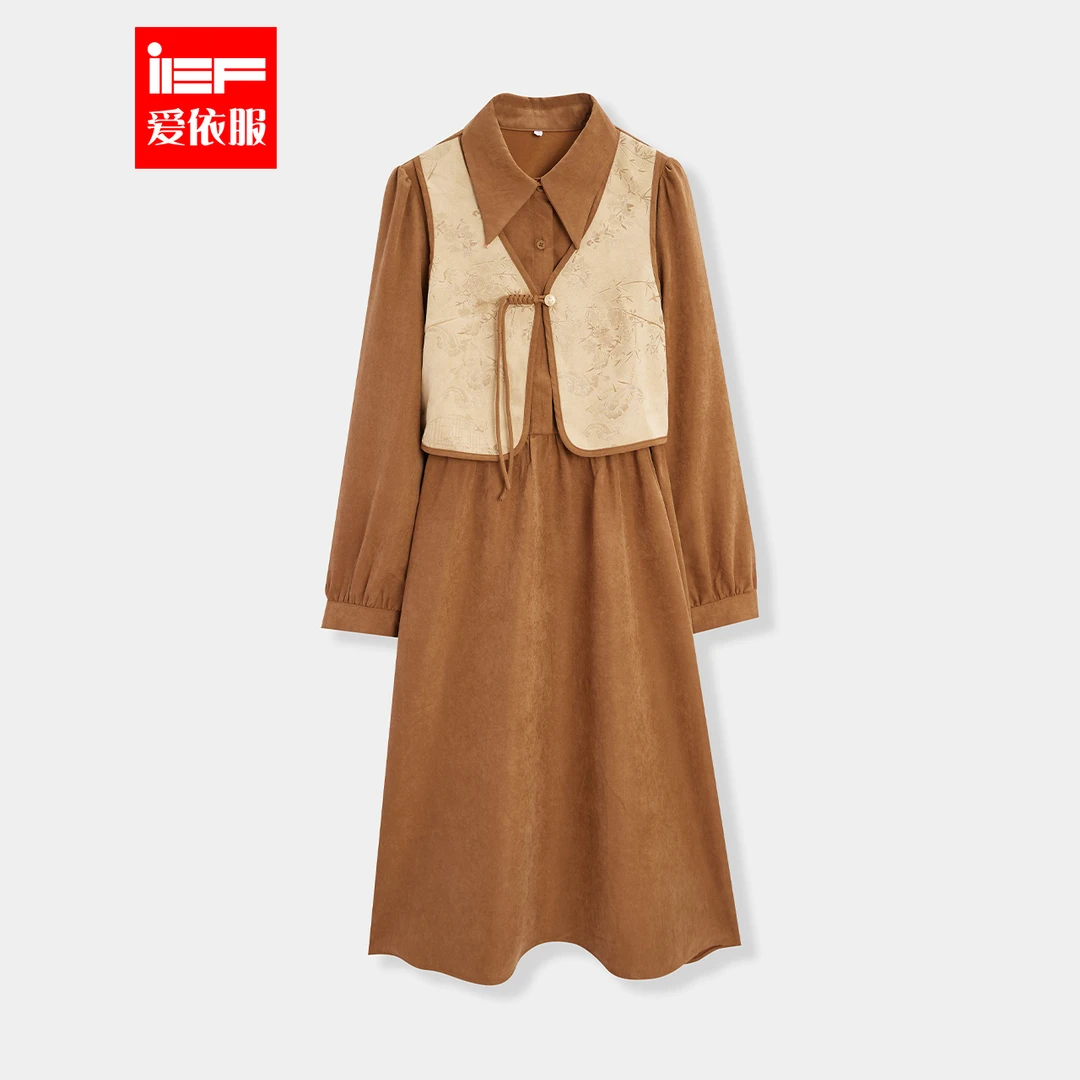 IEF/爱依服2024秋季新款尤莱特梭织连衣中裙气质时尚