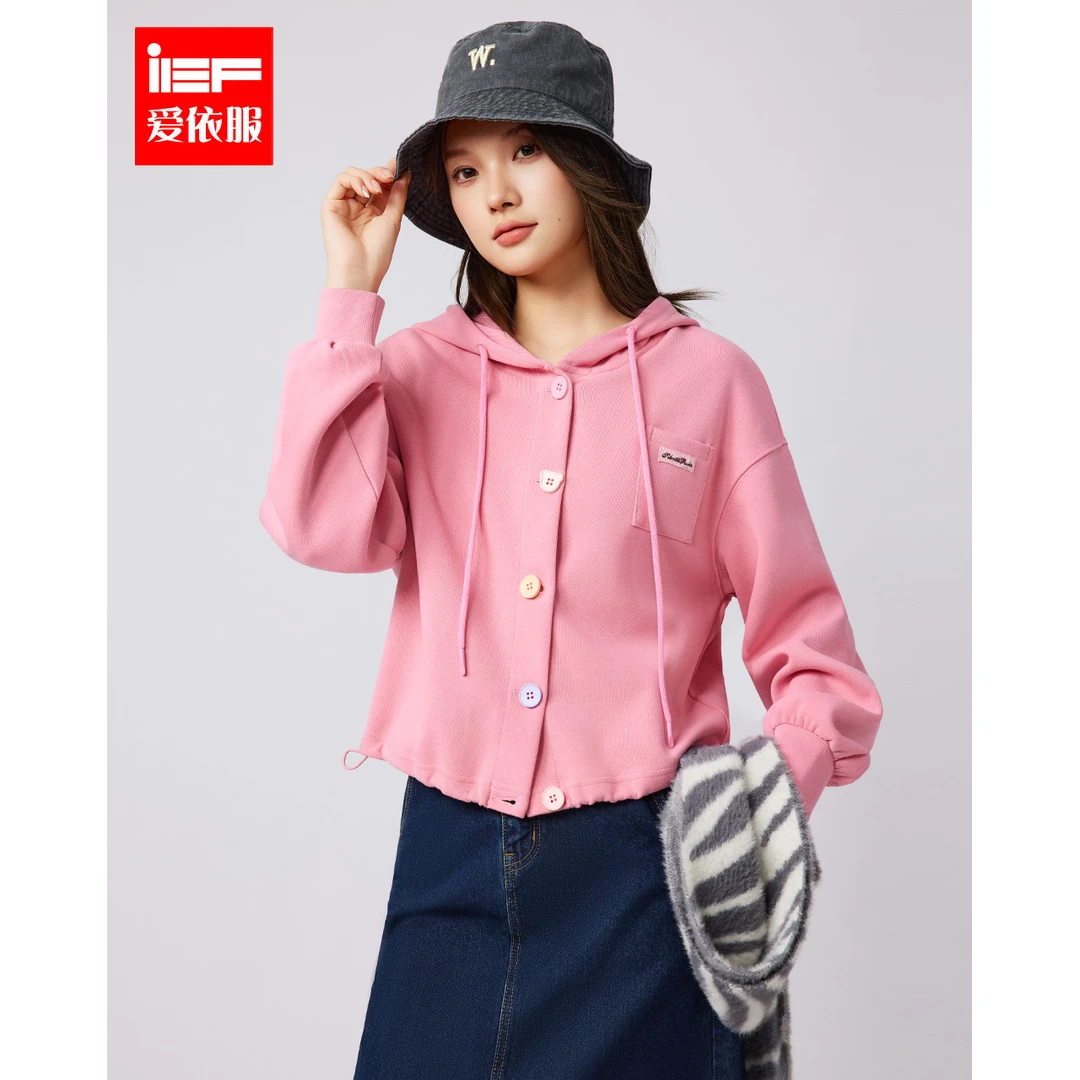 IEF/爱依服上衣2025秋季新款韩版多巴胺简约纯色休闲百搭卫衣外套
