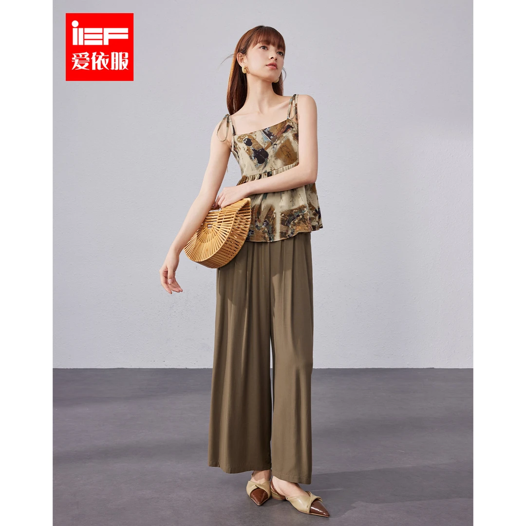 IEF/爱依服2024新款夏季套装美式复古水墨画印花时尚上下套裤