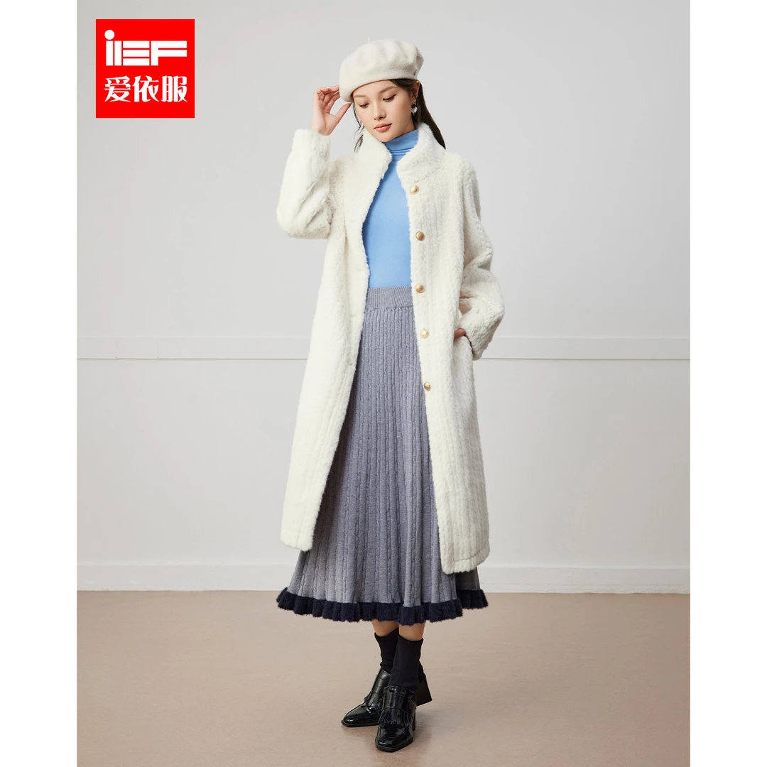 IEF/爱依服2025冬季新款法式名媛气质英伦风气质百搭毛绒长外套