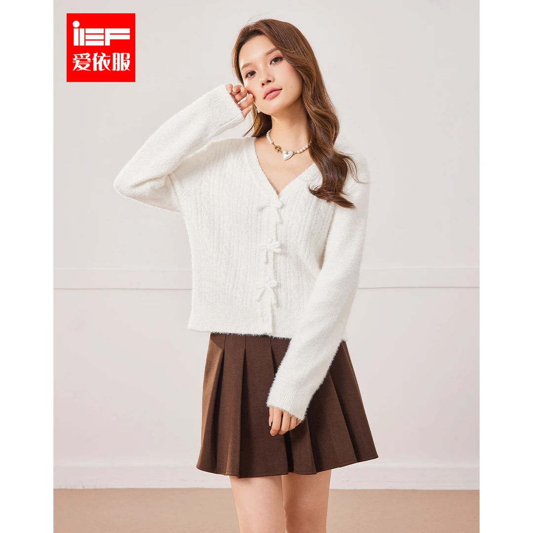 IEF/爱依服2025秋季新款上衣法式温柔风减龄别致蝴蝶结毛织外套