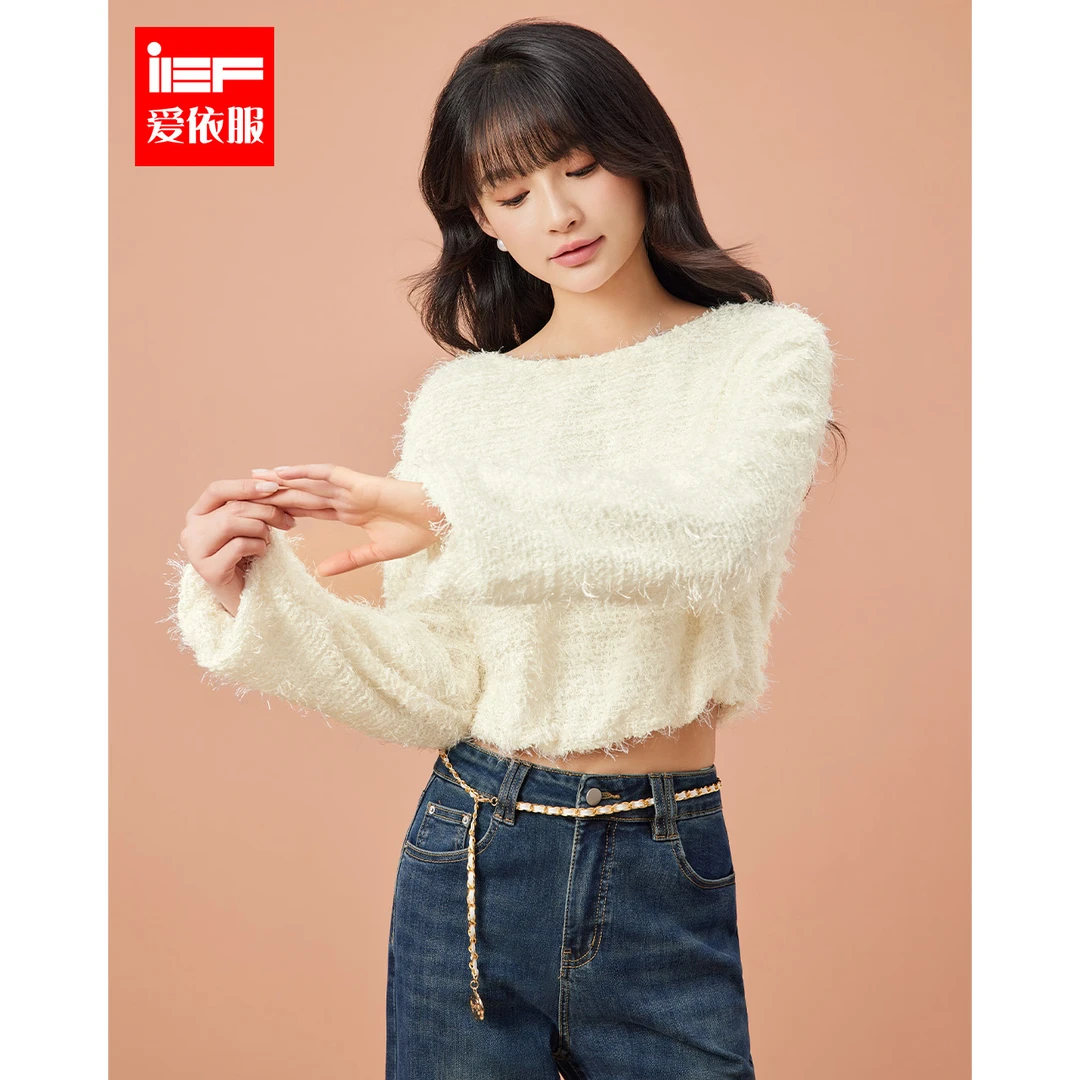 IEF/爱依服2025秋季新款时尚慵懒风圆领宽松法式气质百搭上衣