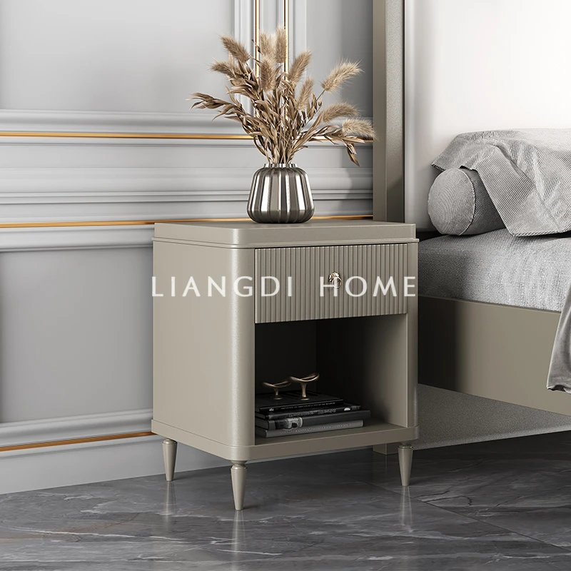 美式轻奢香槟色实木床头柜现代卧室原木床头储物柜收纳柜抽屉柜