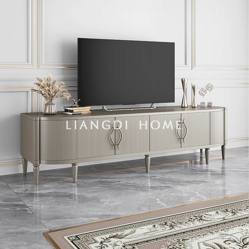 后现代轻奢实木电视柜茶几组合客厅影视柜古典简约新款香槟金地柜