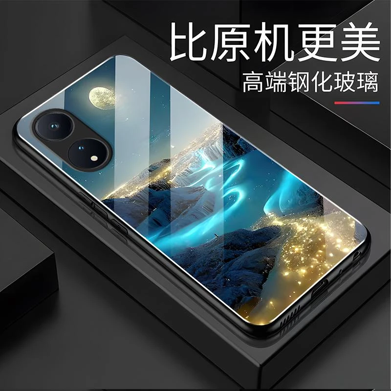 适用OPPOA2X手机壳oppoa2x玻璃梦幻星河男新款风景图案时尚防摔保