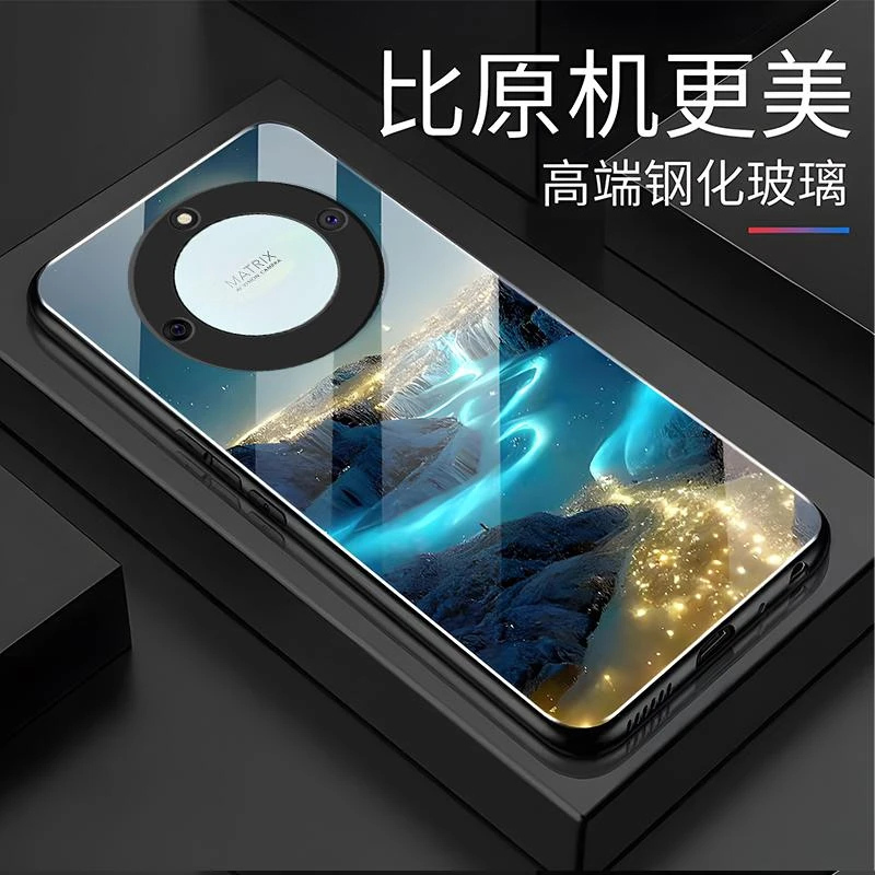 适用荣耀X40手机壳HONORx40玻璃梦幻星河男新款风景图案时尚防摔