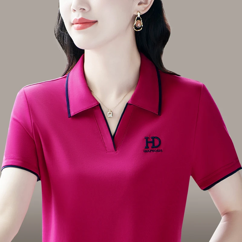短袖t恤女夏季2024新款大码时尚百搭翻领上衣宽松显瘦运动polo衫
