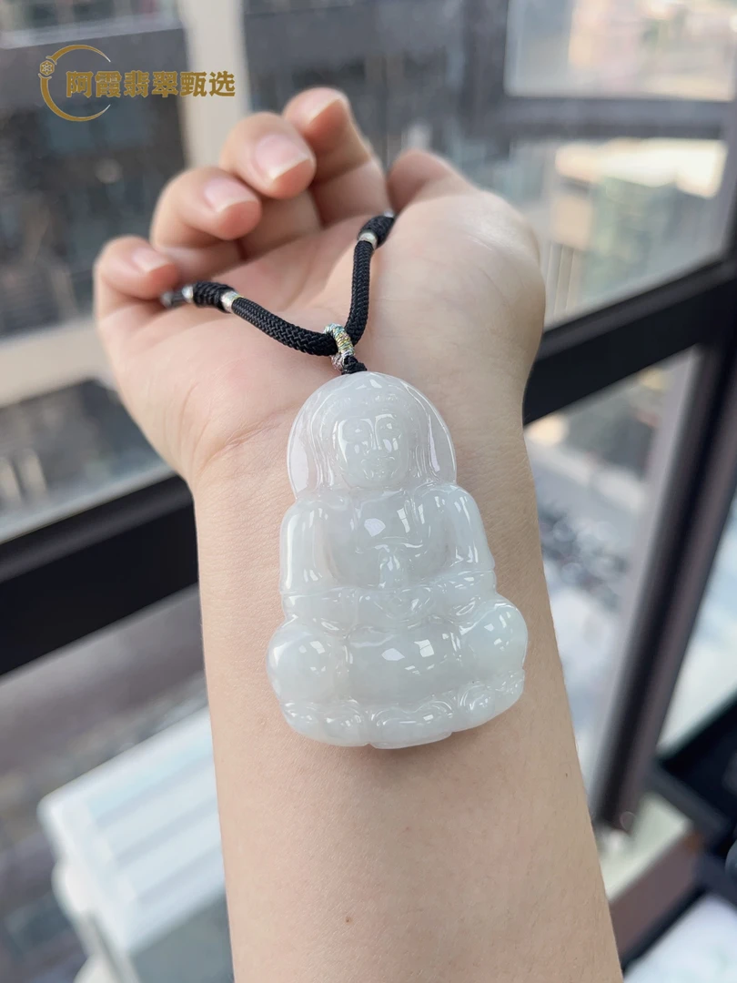 阿霞翡翠 缅甸天然A货翡翠高冰种细糯正装观音（多样性发一件）