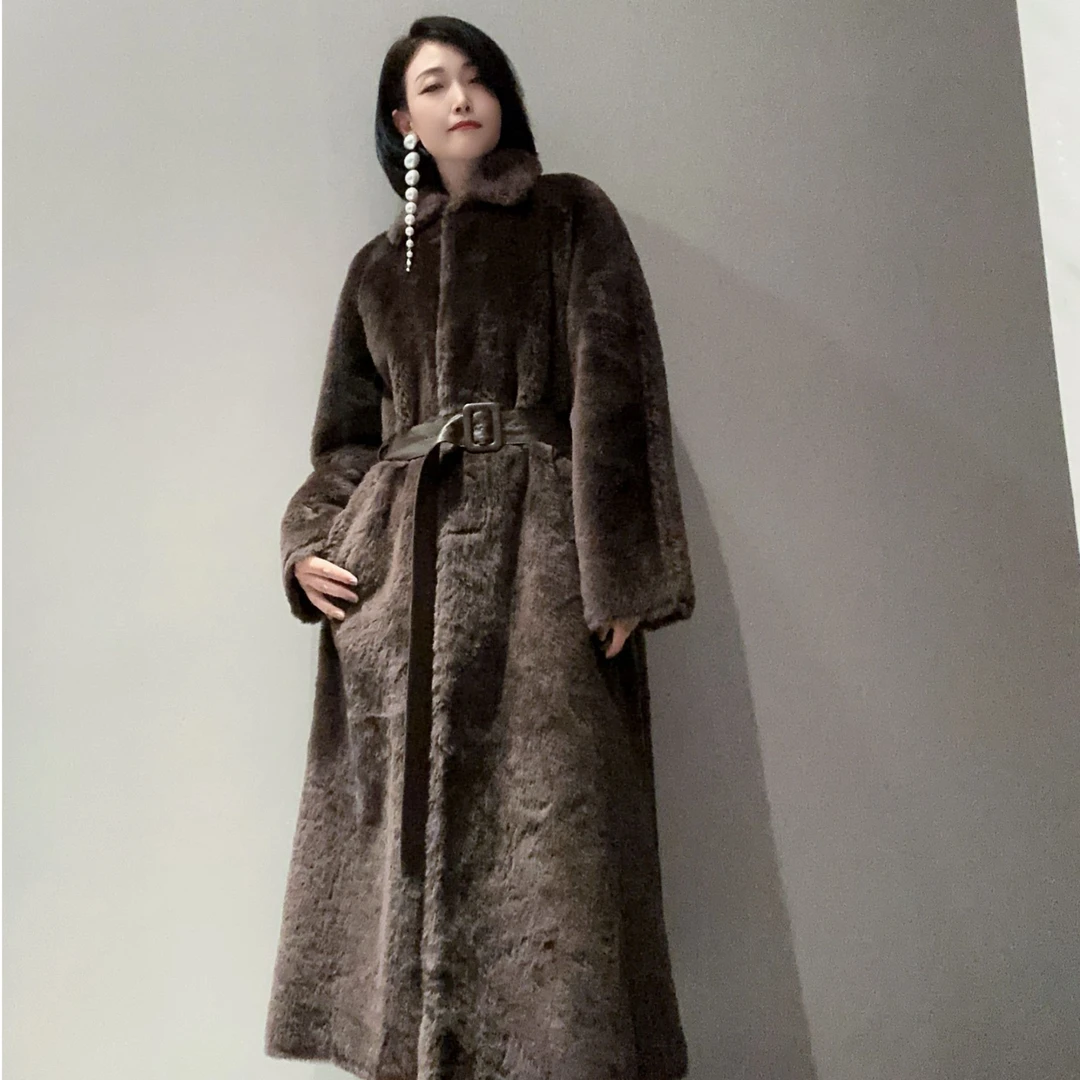【乌木棕】小众设计进口拉贡皮毛一体长款外套MC10155