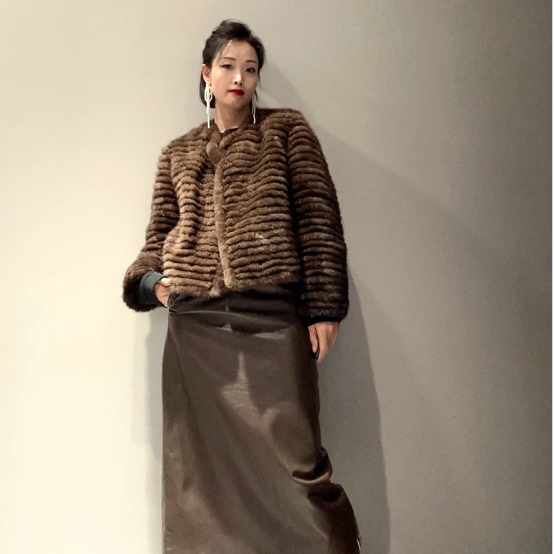 进口水貂毛编织皮草短款外套MC9206